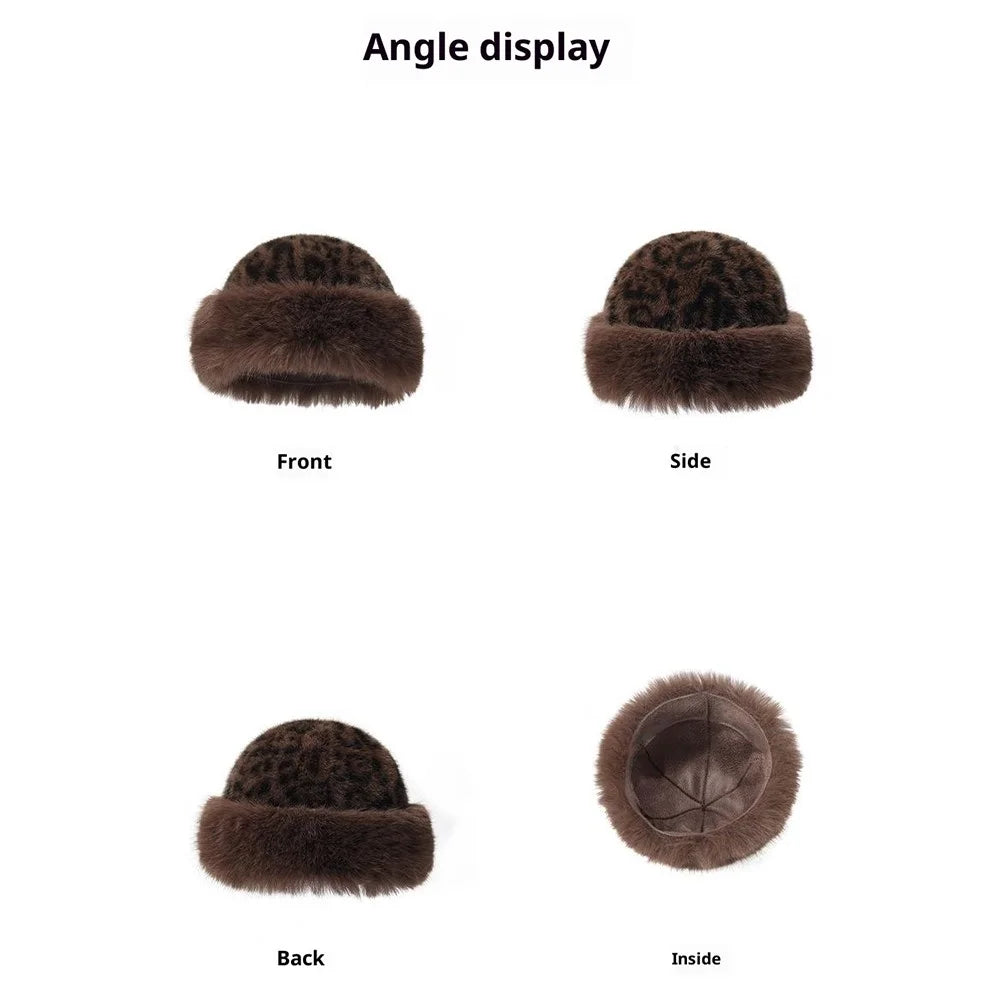 Winter Windproof Faux Mink Fur Mongolian Hat Fashion Leopard Print Ear Protection Hat - Big Leopard - 6