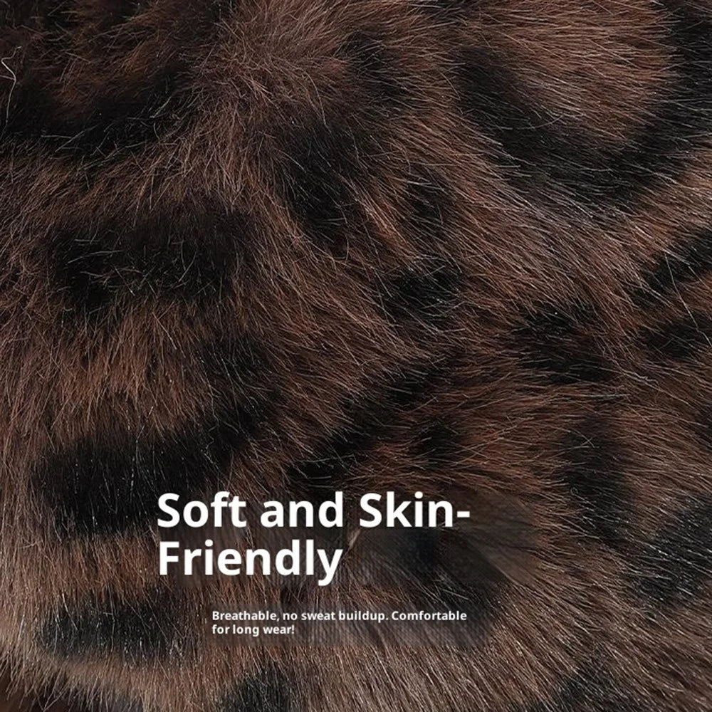 Winter Windproof Faux Mink Fur Mongolian Hat Fashion Leopard Print Ear Protection Hat - Big Leopard - 7