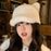 Cute 3D Bear Ears Baseball Cap with Tail for Women Solid Color Winter Plush Thermal Cap - Beige - 2