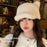 Cute 3D Bear Ears Baseball Cap with Tail for Women Solid Color Winter Plush Thermal Cap - Beige - 6