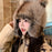 Winter 3D Ears Bomber Hat Imitation Fox Fur Windproof Raccoon Tail Russian Hat with Pompom Tie Strap - 5