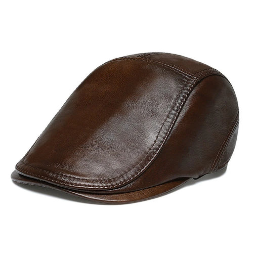 Autumn Winter Beret Hat for Men Genuine Leather Windproof Peaked Cap Fashion Driver Hat - Light Brown - 1