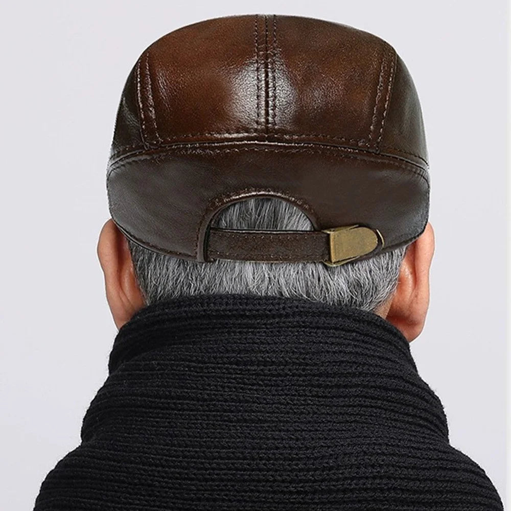 Autumn Winter Beret Hat for Men Genuine Leather Windproof Peaked Cap Fashion Driver Hat - Light Brown - 6
