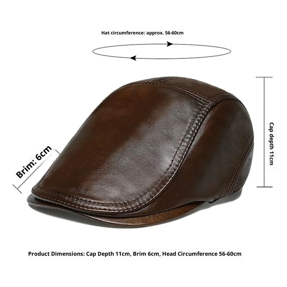 Autumn Winter Beret Hat for Men Genuine Leather Windproof Peaked Cap Fashion Driver Hat - Light Brown - 7