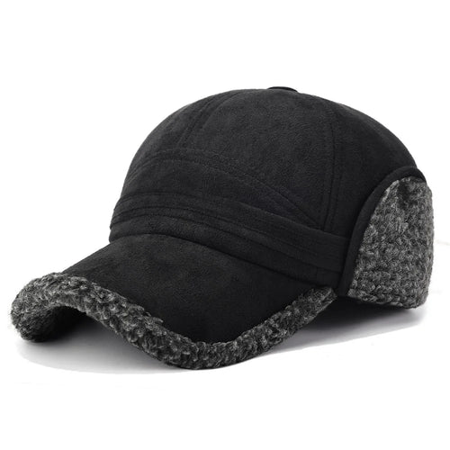 2025d133 Winter Suede Baseball Cap for Middle-Aged and Elderly Thermal Fleece Lined Hat with Foldable Earflaps - Grey - 1