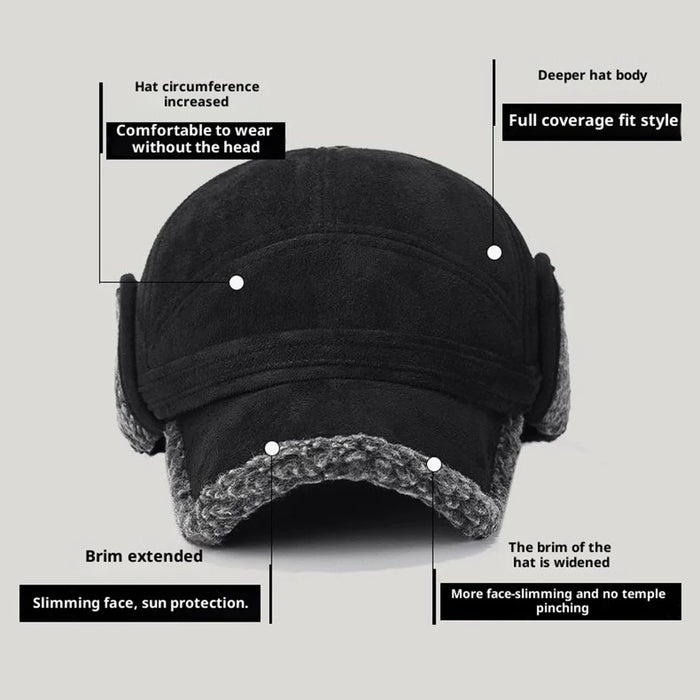 2025d133 Winter Suede Baseball Cap for Middle-Aged and Elderly Thermal Fleece Lined Hat with Foldable Earflaps - Grey - 3
