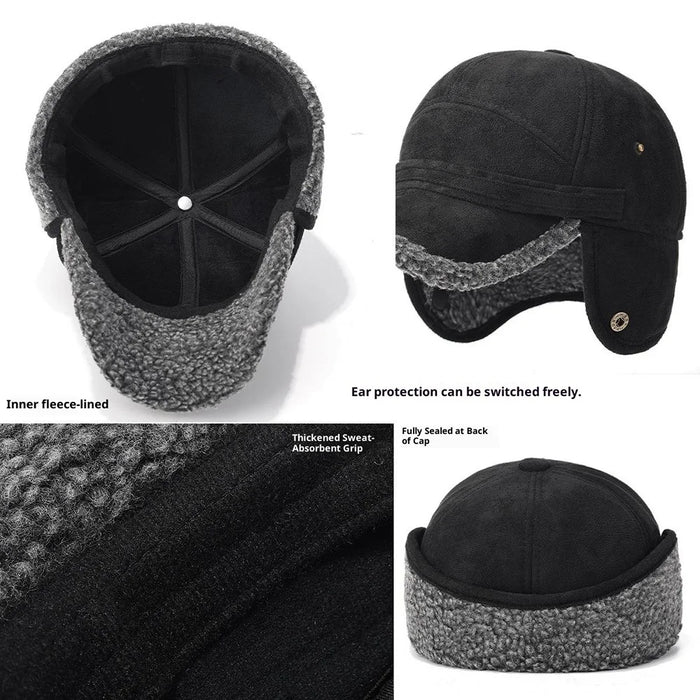 2025d133 Winter Suede Baseball Cap for Middle-Aged and Elderly Thermal Fleece Lined Hat with Foldable Earflaps - Grey - 4
