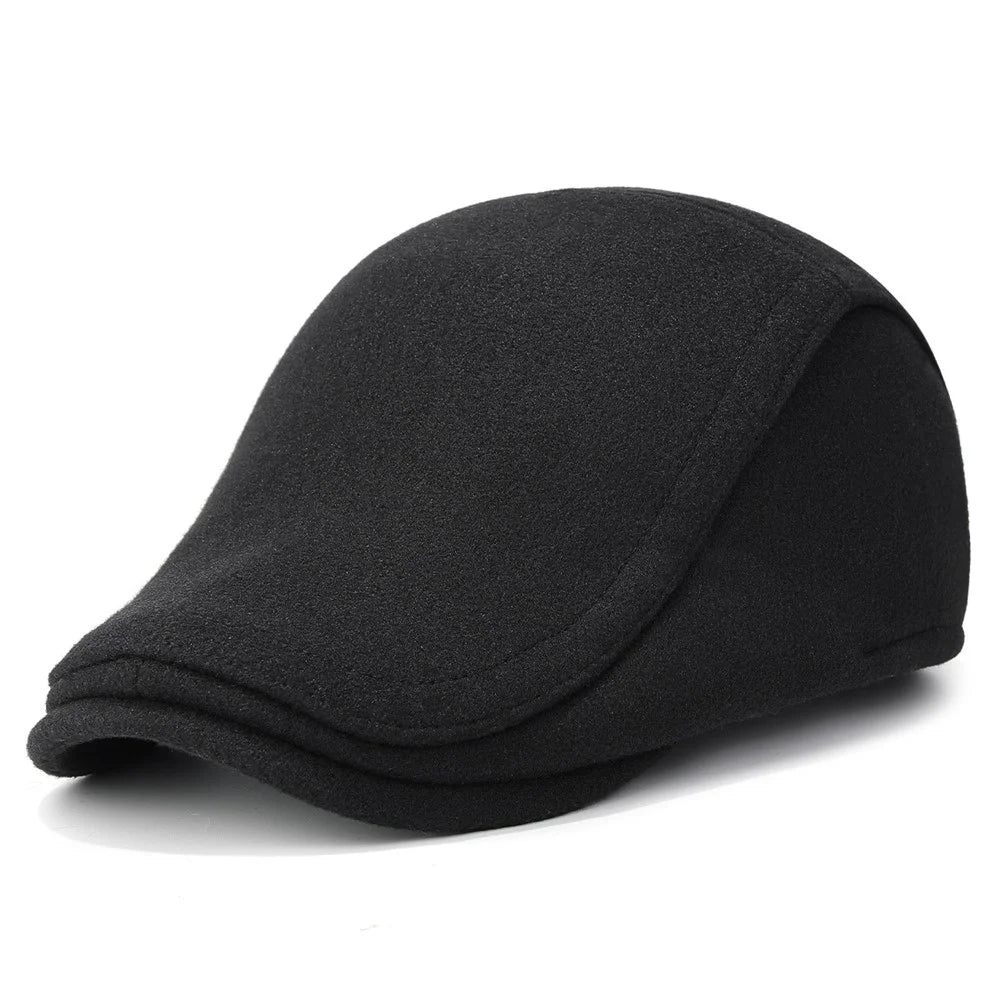 2025d124 Artist Beret Hat with Foldable Earflaps Wide Brim Peaked Cap Winter Thermal Driver Hat - Black - 1