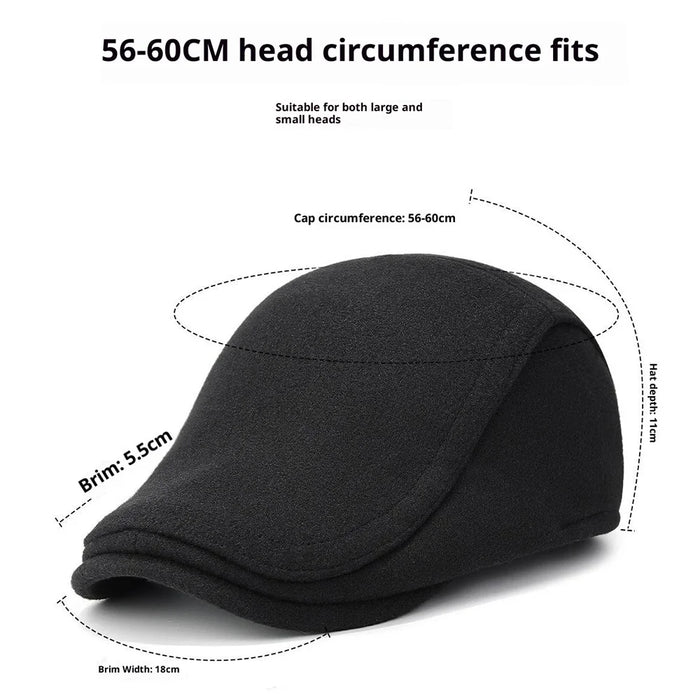 2025d124 Artist Beret Hat with Foldable Earflaps Wide Brim Peaked Cap Winter Thermal Driver Hat - Black - 6