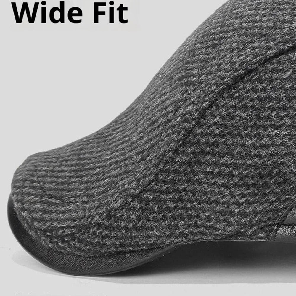 2025d123 Wool Wide Brim Peaked Cap with Foldable Earflaps Artist Beret Hat Winter Thermal Driver Hat - Black - 4