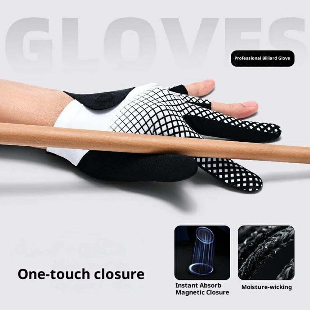 1 Pair Magnetic 3 Fingers Breathable Snooker Billiard Gloves Professional Anti-slip Cue Pool Gloves - Black / S - 2