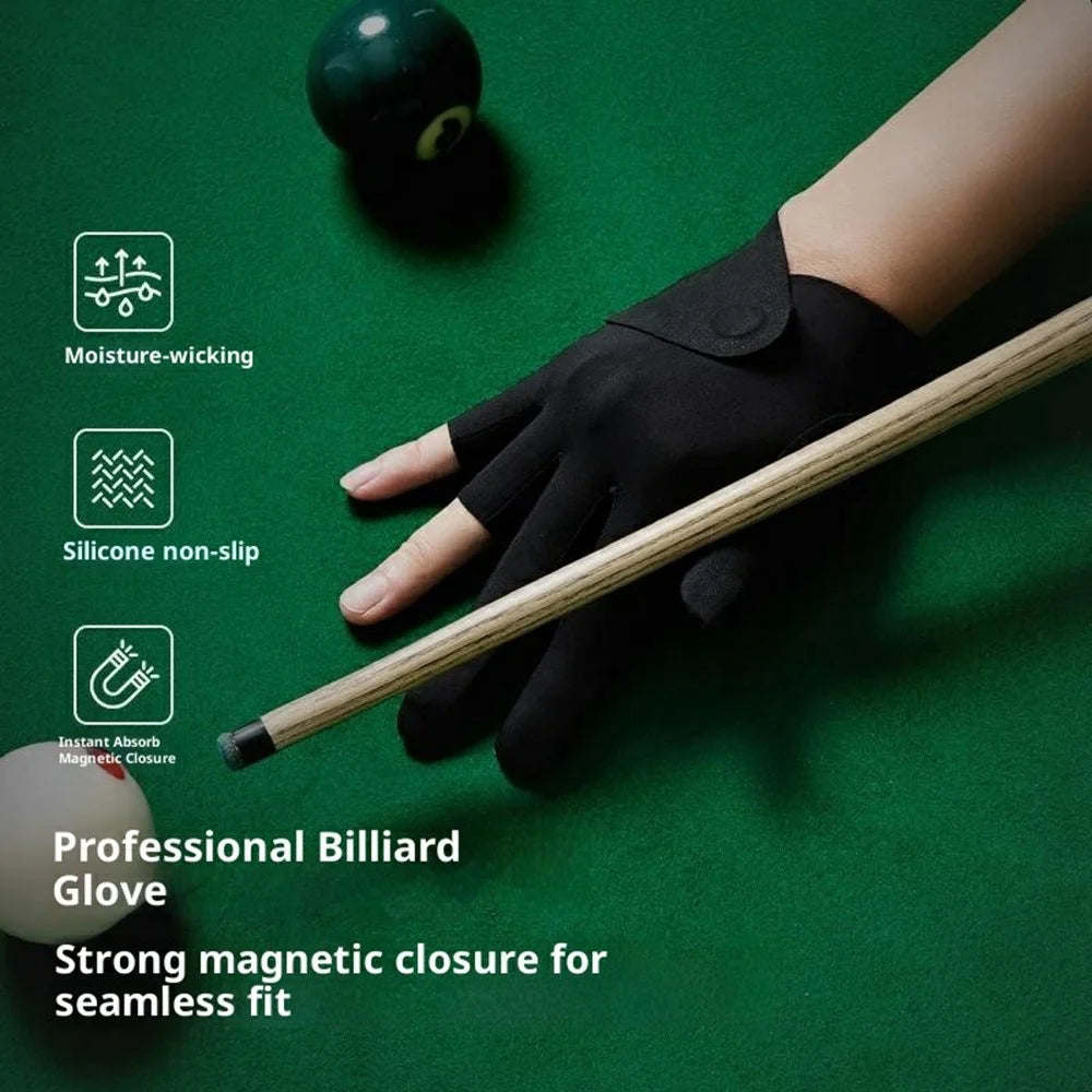 1 Pair Magnetic 3 Fingers Breathable Snooker Billiard Gloves Professional Anti-slip Cue Pool Gloves - Black / S - 3
