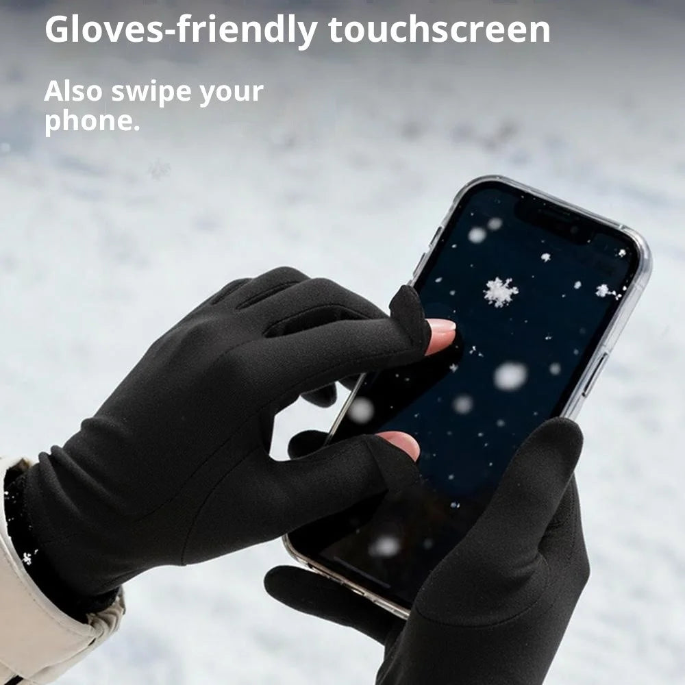DB76 Windproof Gloves for Winter Skiing Cycling Flip Fingertip Touch Screen Anti Slip Full Finger Mittens - Black S - 5