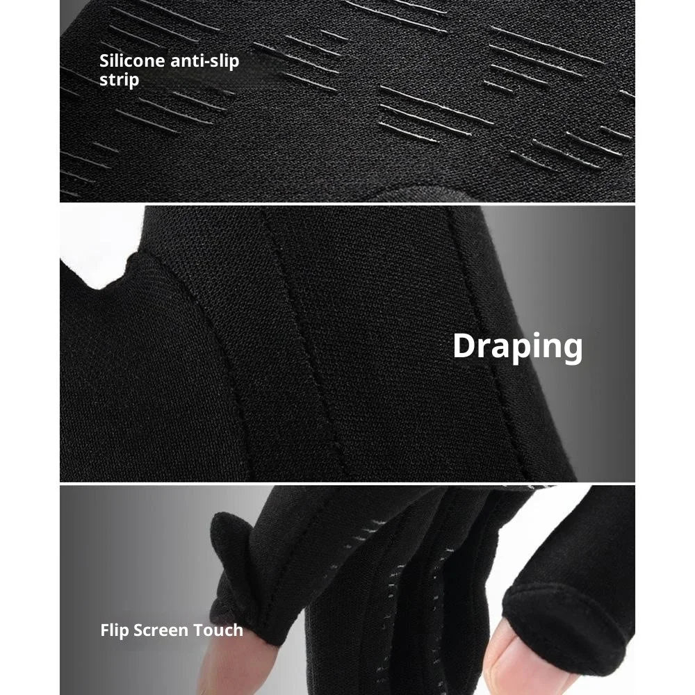 DB76 Windproof Gloves for Winter Skiing Cycling Flip Fingertip Touch Screen Anti Slip Full Finger Mittens - Black S - 7