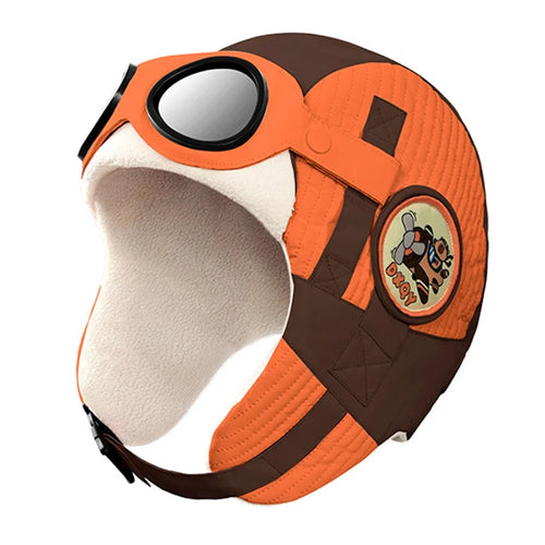 DRMZ33 Pilot Style Kids Winter Hat Windproof Warm Trapper Cap with Removable Goggles - Orange - 1