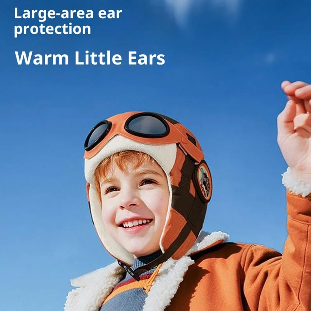 DRMZ33 Pilot Style Kids Winter Hat Windproof Warm Trapper Cap with Removable Goggles - Orange - 3