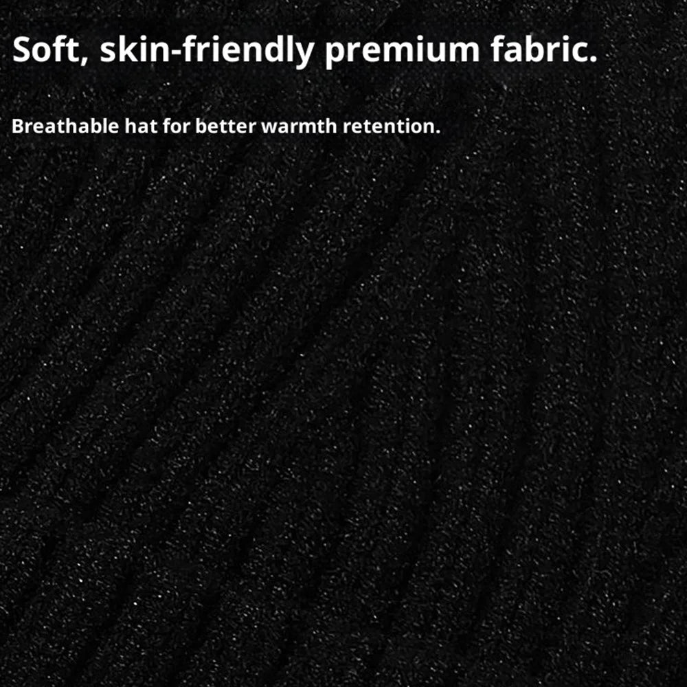 Wool Blend Beanie Hat with Button Strap Knitted Cap Ear Protection Outdoor Winter Warmth - Black - 7