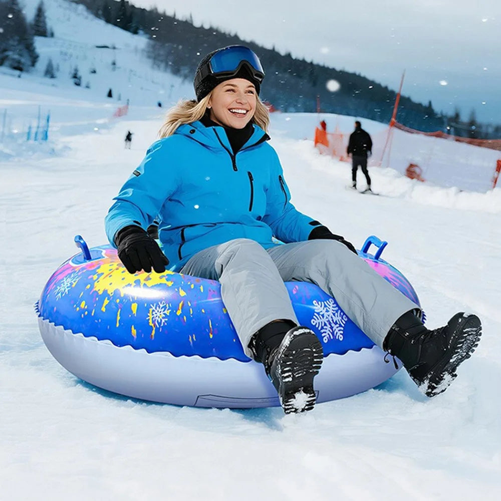 Inflatable Snow Tube Sledge PVC Sledding Tube with Handle Anti Rollover for Winter Outdoor Toy - Iridescent Polka Dot Blue - 5