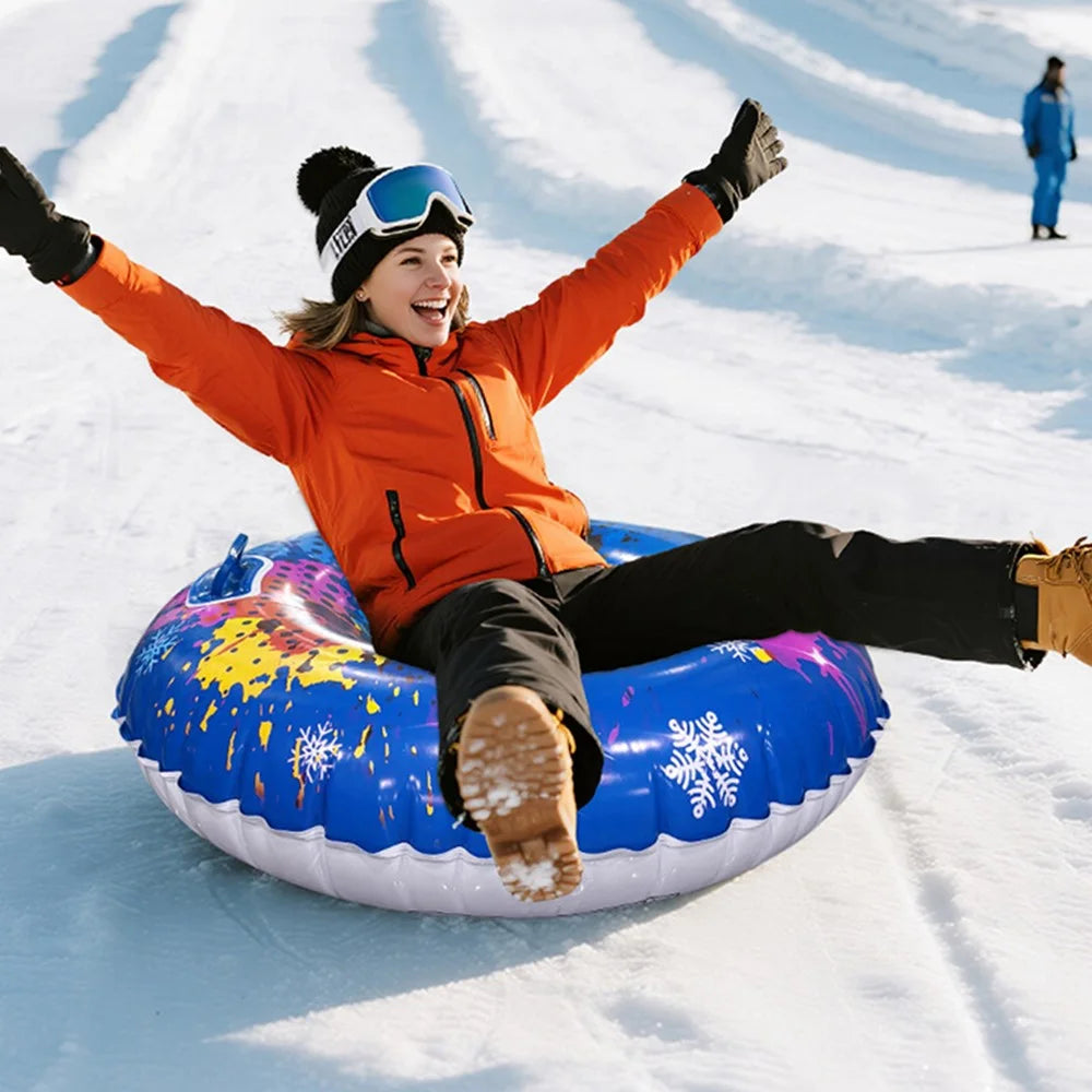 Inflatable Snow Tube Sledge PVC Sledding Tube with Handle Anti Rollover for Winter Outdoor Toy - Iridescent Polka Dot Blue - 6
