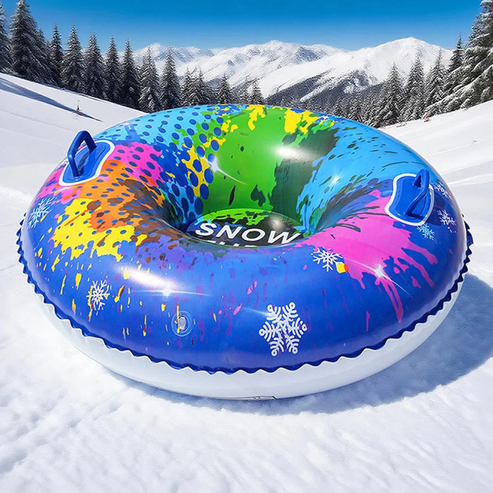 Inflatable Snow Tube Sledge PVC Sledding Tube with Handle Anti Rollover for Winter Outdoor Toy - Iridescent Polka Dot Blue - 7