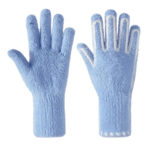 DZ155 Winter Gloves with Touchscreen Compatible Fingertip Holes Warm Faux Mink Fur Mittens for Women - Blue - 1
