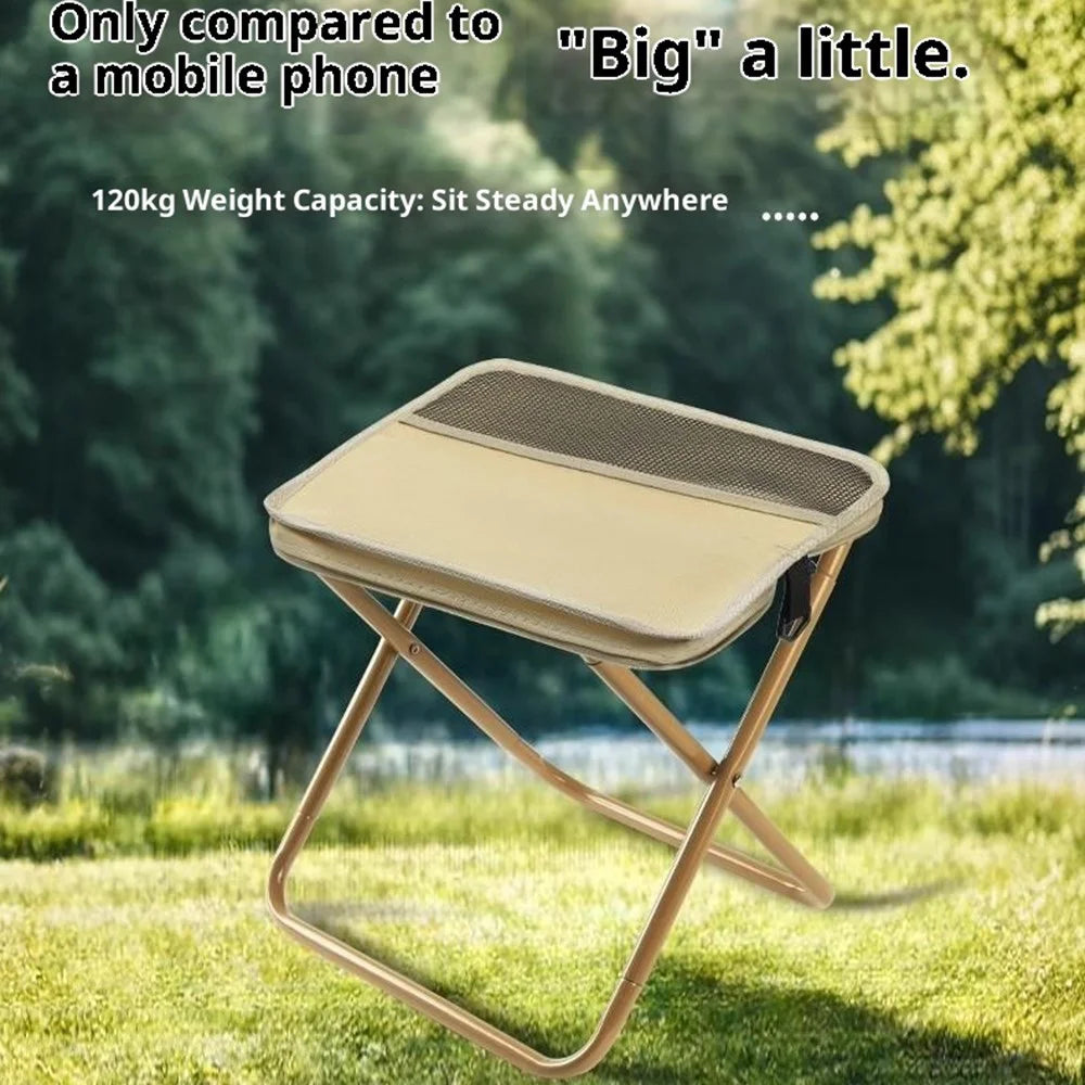 Size S Portable Folding Stool Crossbody Bag 600D Oxford Cloth Outdoor Chair for Travel Camping, 25 x 24 x 23cm - Khaki - 2