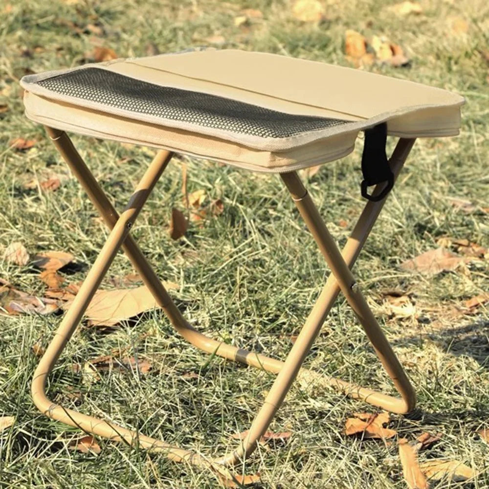 Size S Portable Folding Stool Crossbody Bag 600D Oxford Cloth Outdoor Chair for Travel Camping, 25 x 24 x 23cm - Khaki - 4
