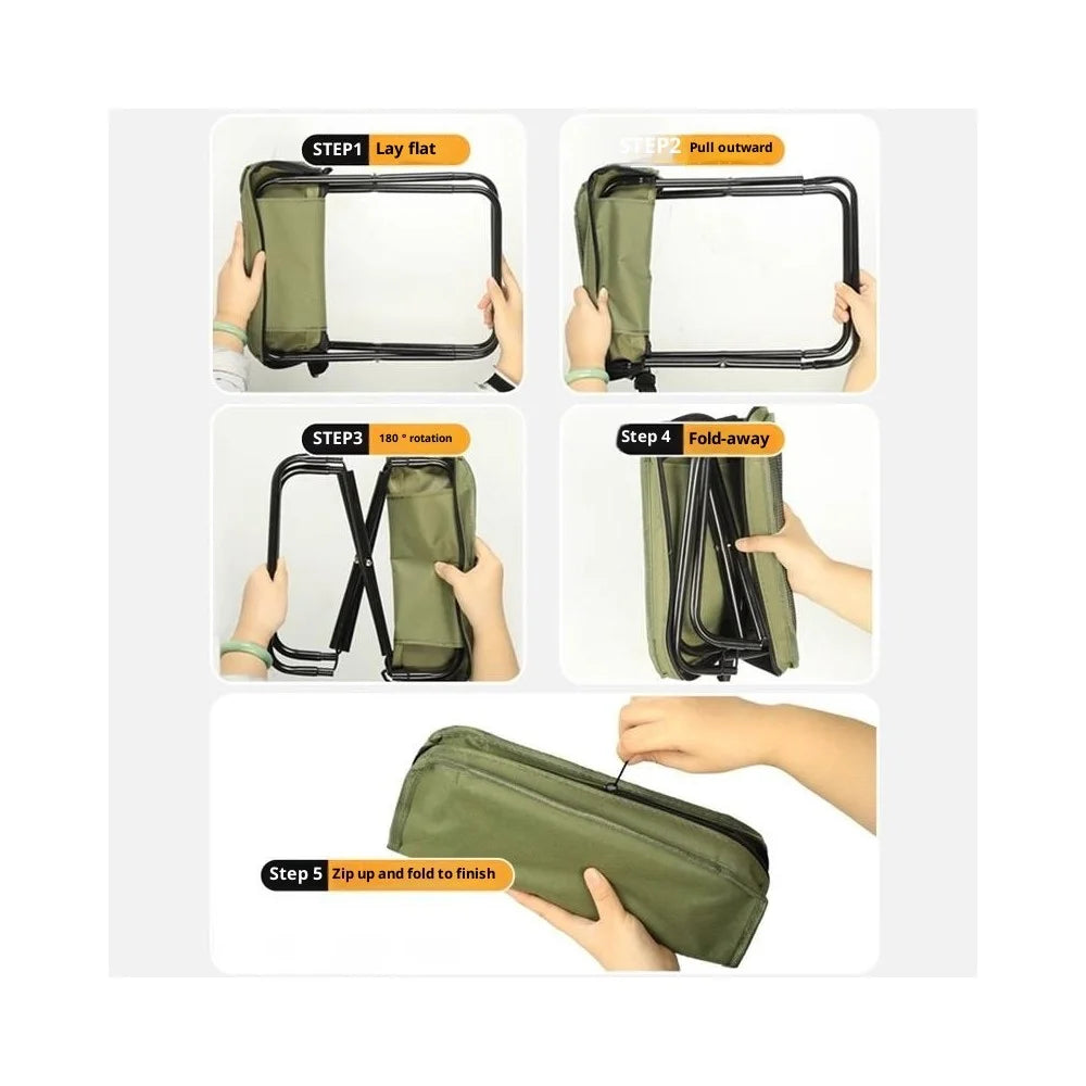 Size S Portable Folding Stool Crossbody Bag 600D Oxford Cloth Outdoor Chair for Travel Camping, 25 x 24 x 23cm - Khaki - 7