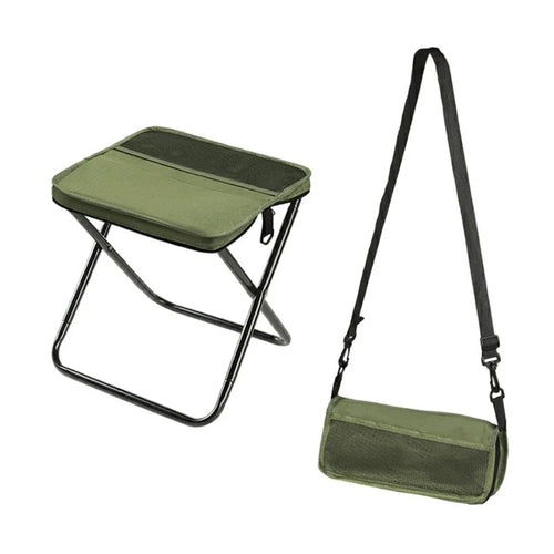 Size L Portable Folding Stool Crossbody Bag 600D Oxford Cloth Outdoor Chair for Travel Camping, 29 x 25 x 31cm - Army Green - 1