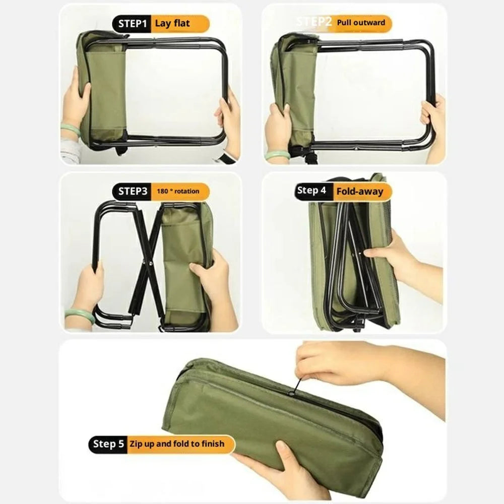 Size L Portable Folding Stool Crossbody Bag 600D Oxford Cloth Outdoor Chair for Travel Camping, 29 x 25 x 31cm - Army Green - 4