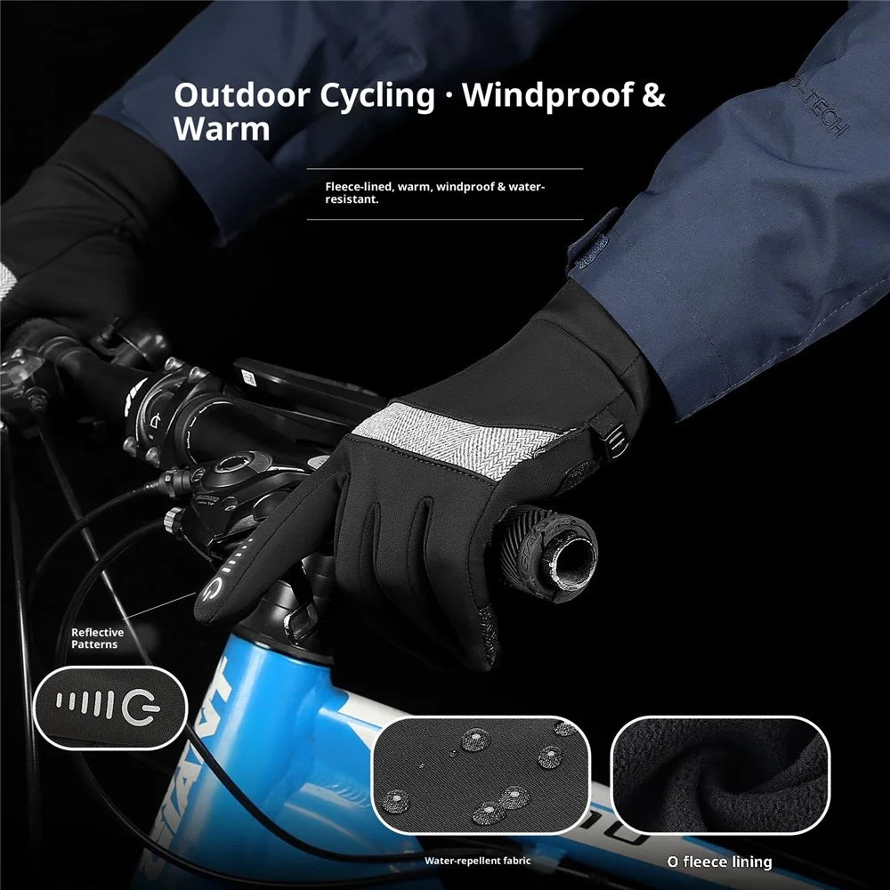 VILICO A0003 1 Pair Winter Thermal Gloves for Outdoor Sports Cycling Gloves Support Touchscreen Anti Slip Waterproof - S  /  Black - 2