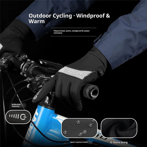 VILICO A0003 1 Pair Winter Thermal Gloves for Outdoor Sports Cycling Gloves Support Touchscreen Anti Slip Waterproof - S  /  Black - 2