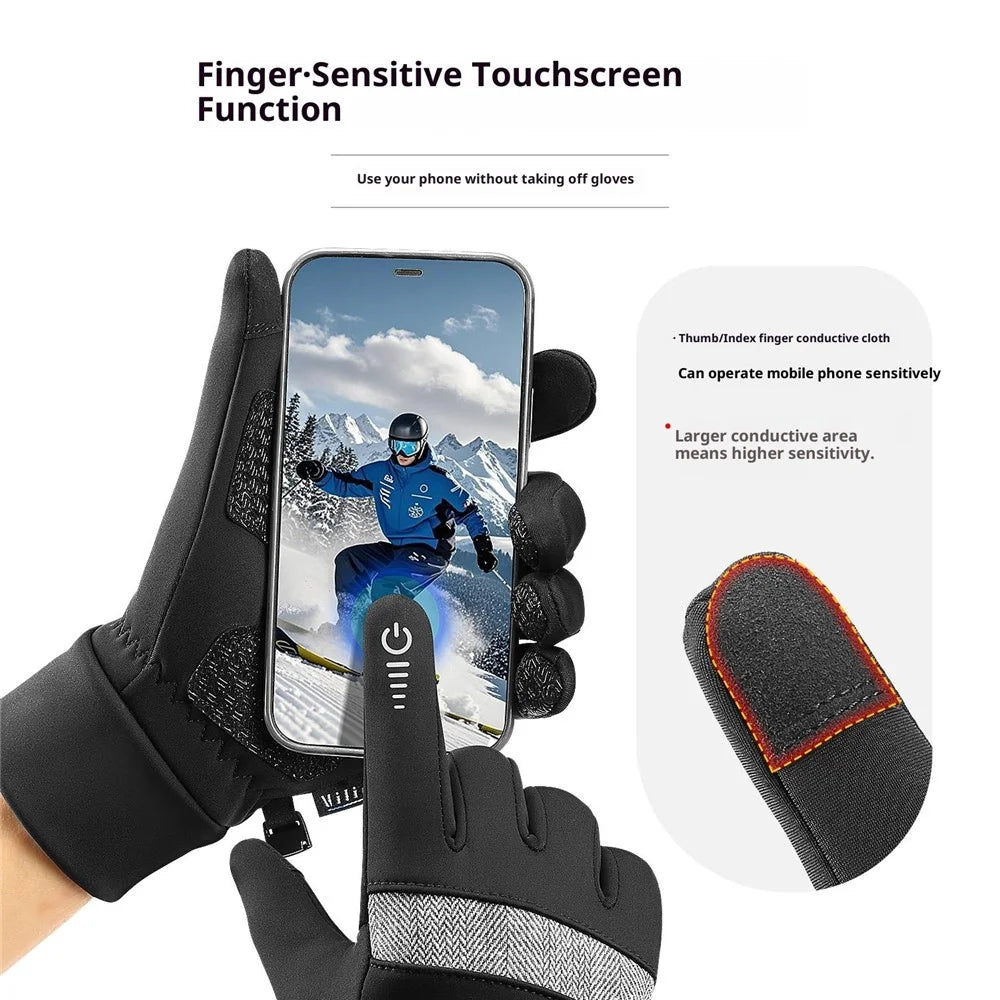 VILICO A0003 1 Pair Winter Thermal Gloves for Outdoor Sports Cycling Gloves Support Touchscreen Anti Slip Waterproof - S  /  Black - 3