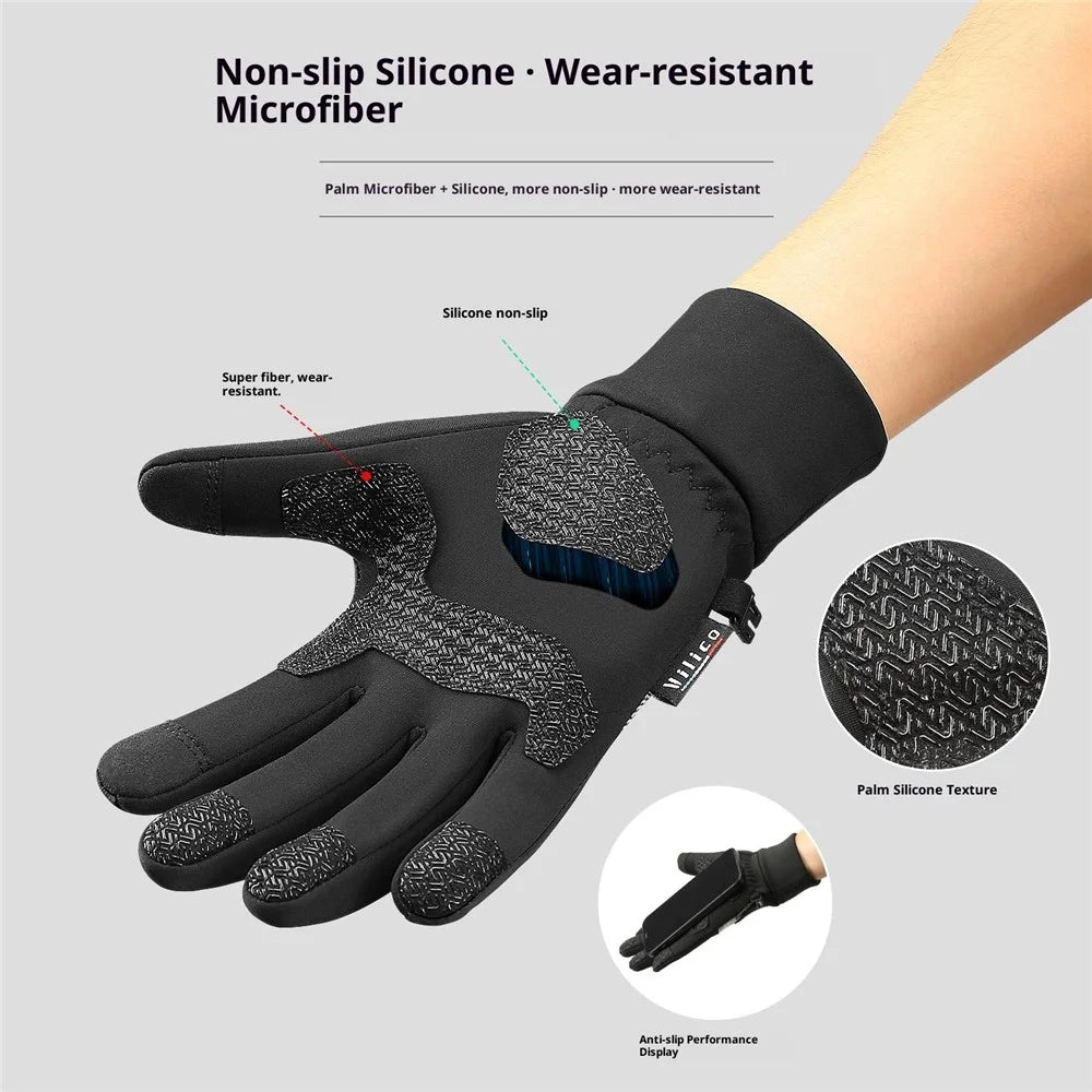 VILICO A0003 1 Pair Winter Thermal Gloves for Outdoor Sports Cycling Gloves Support Touchscreen Anti Slip Waterproof - S  /  Black - 4