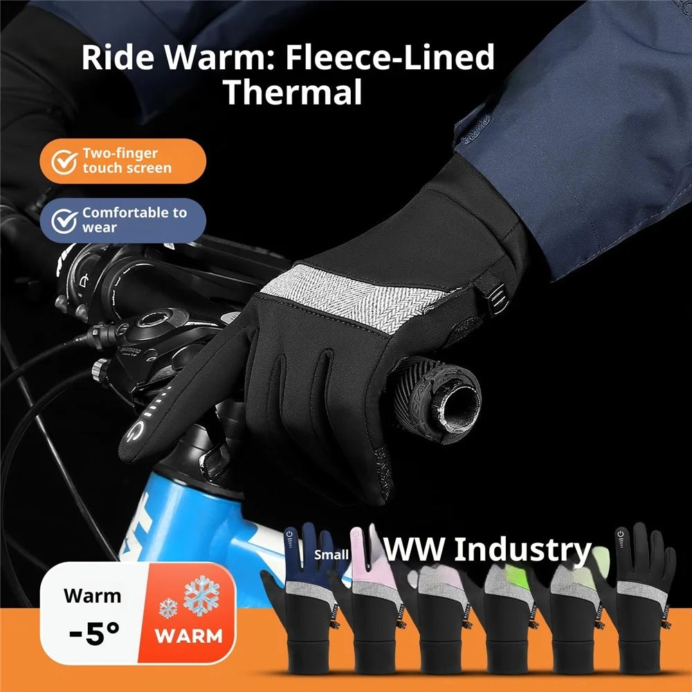 VILICO A0003 1 Pair Winter Thermal Gloves for Outdoor Sports Cycling Gloves Support Touchscreen Anti Slip Waterproof - S  /  Black - 5