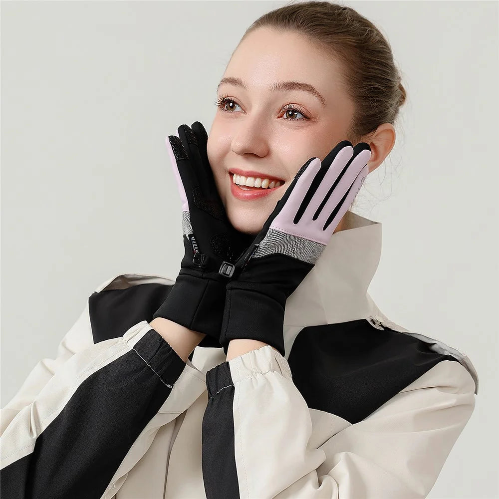 VILICO A0003 1 Pair Winter Thermal Gloves for Outdoor Sports Cycling Gloves Support Touchscreen Anti Slip Waterproof - S  /  Black - 6
