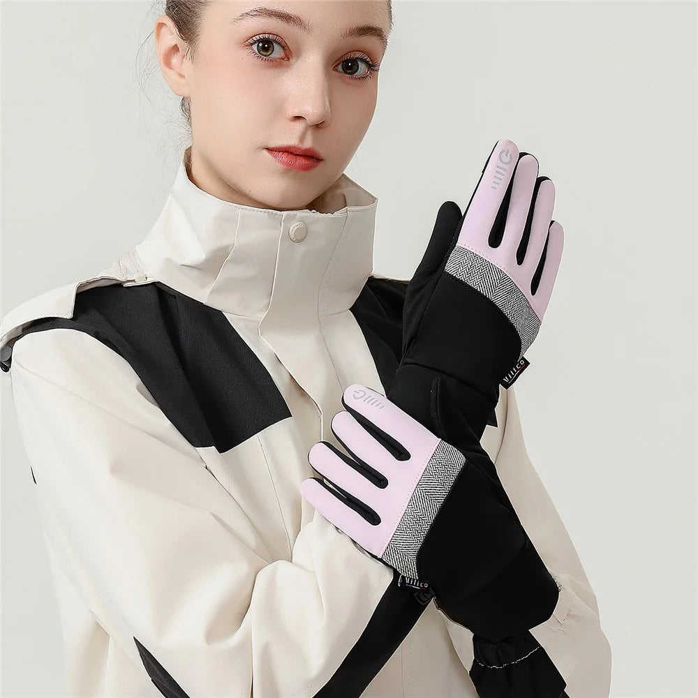 VILICO A0003 1 Pair Winter Thermal Gloves for Outdoor Sports Cycling Gloves Support Touchscreen Anti Slip Waterproof - S  /  Black - 7