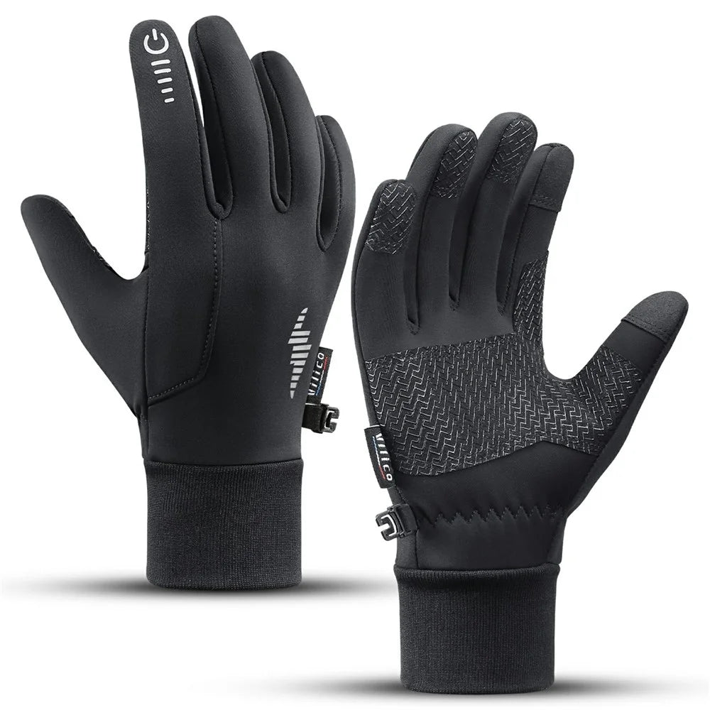 VILICO A0107 1 Pair Winter Gloves Fleece Lined Warm Touchscreen Outdoor Cycling Gloves Waterproof Anti Slip Reflective - S  /  Black - 1