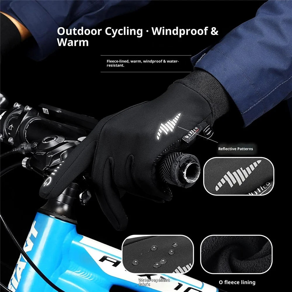VILICO A0107 1 Pair Winter Gloves Fleece Lined Warm Touchscreen Outdoor Cycling Gloves Waterproof Anti Slip Reflective - S  /  Black - 5