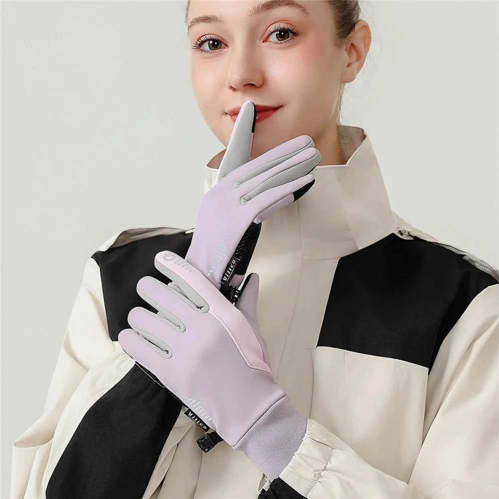 VILICO A0107 1 Pair Winter Gloves Fleece Lined Warm Touchscreen Outdoor Cycling Gloves Waterproof Anti Slip Reflective - S  /  Black - 6
