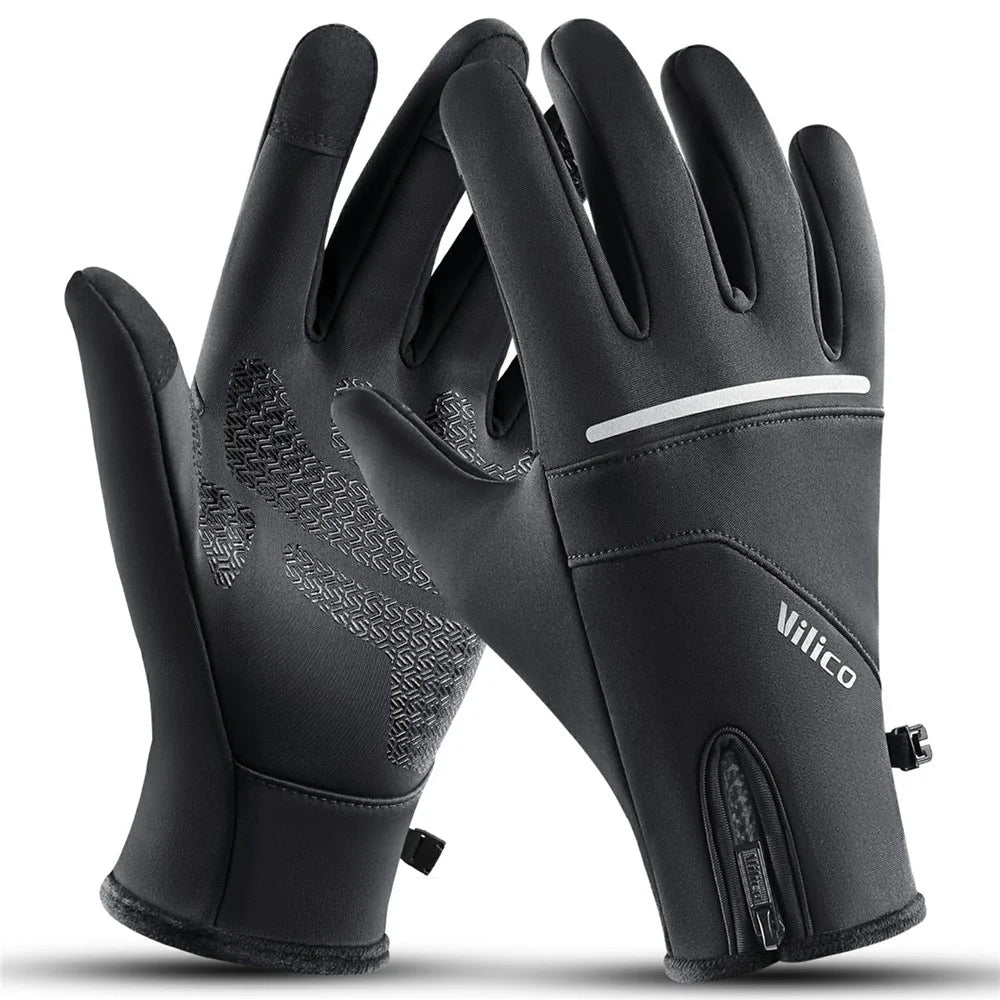 VILICO A0108 1 Pair Fleece Lined Thermal Gloves Touchscreen-Compatible Insulated Gloves Waterproof Anti Slip - S  /  Black - 1