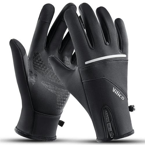 VILICO A0108 1 Pair Fleece Lined Thermal Gloves Touchscreen-Compatible Insulated Gloves Waterproof Anti Slip - S  /  Black - 1