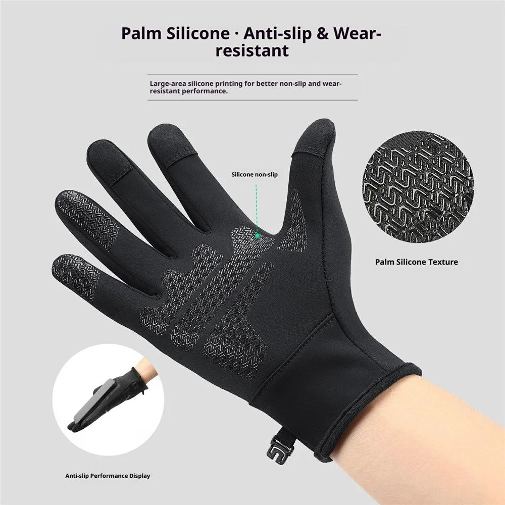VILICO A0108 1 Pair Fleece Lined Thermal Gloves Touchscreen-Compatible Insulated Gloves Waterproof Anti Slip - S  /  Black - 2