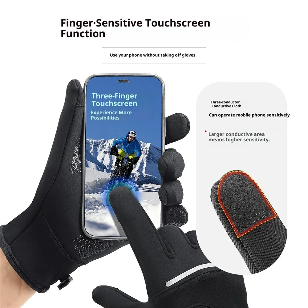 VILICO A0108 1 Pair Fleece Lined Thermal Gloves Touchscreen-Compatible Insulated Gloves Waterproof Anti Slip - S  /  Black - 3