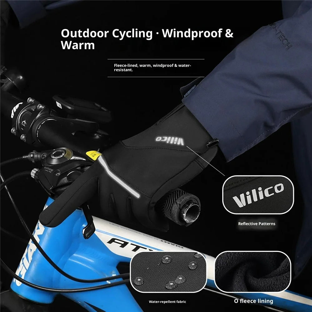 VILICO A0108 1 Pair Fleece Lined Thermal Gloves Touchscreen-Compatible Insulated Gloves Waterproof Anti Slip - S  /  Black - 4