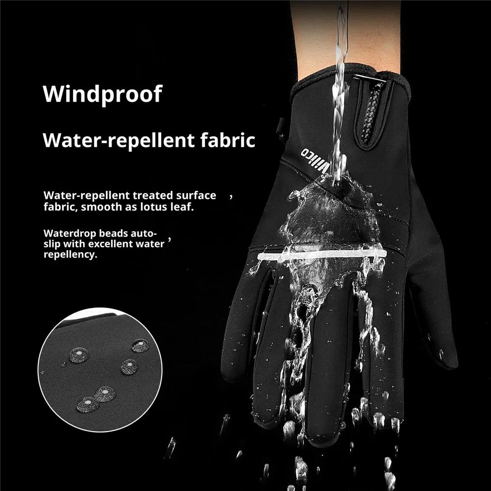 VILICO A0108 1 Pair Fleece Lined Thermal Gloves Touchscreen-Compatible Insulated Gloves Waterproof Anti Slip - S  /  Black - 5