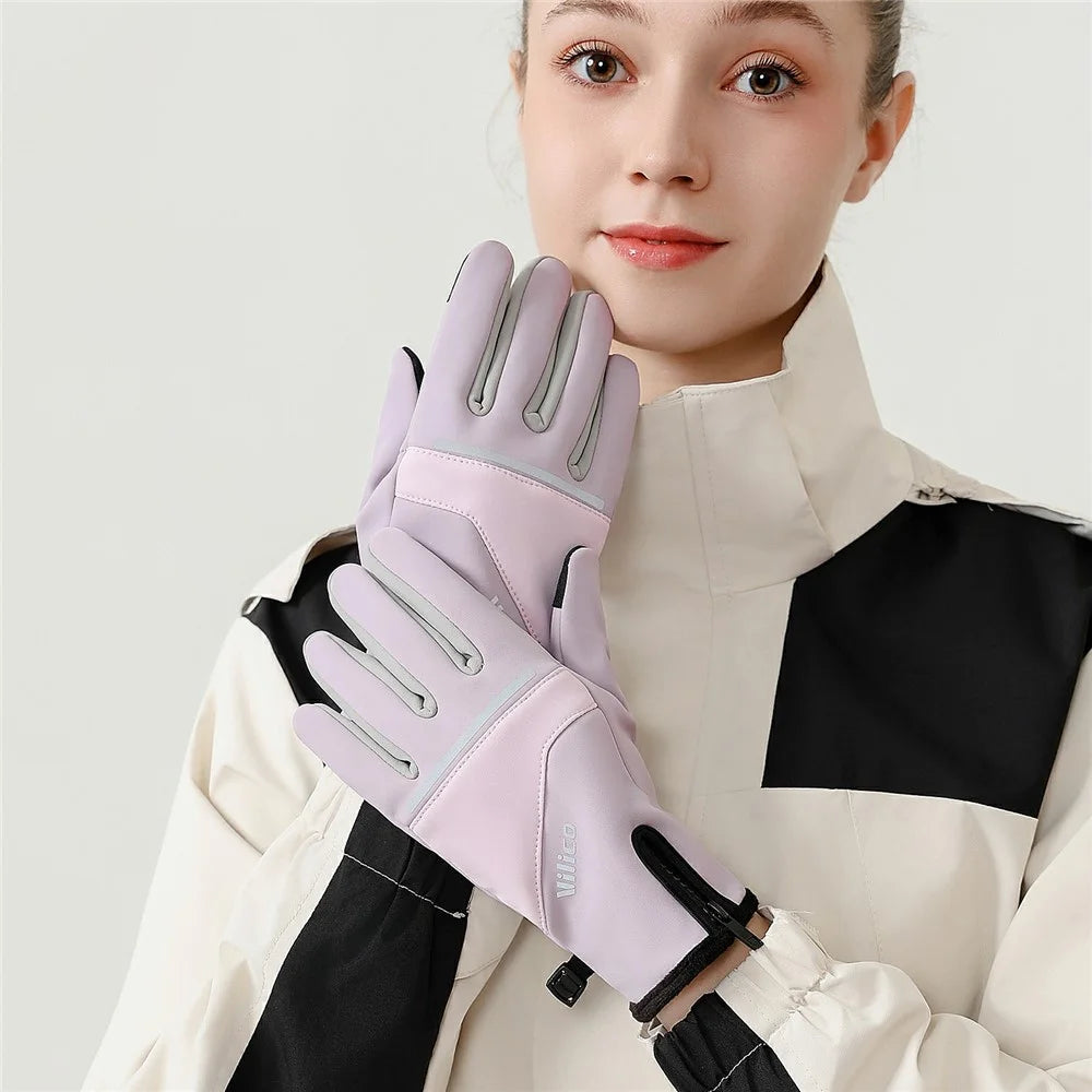 VILICO A0108 1 Pair Fleece Lined Thermal Gloves Touchscreen-Compatible Insulated Gloves Waterproof Anti Slip - S  /  Black - 6