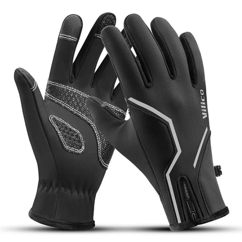 VILICO A0154 1 Pair Winter Warm Touchscreen Gloves Waterproof Reflective Outdoor Cycling Gloves Anti Slip - S  /  Black - 1