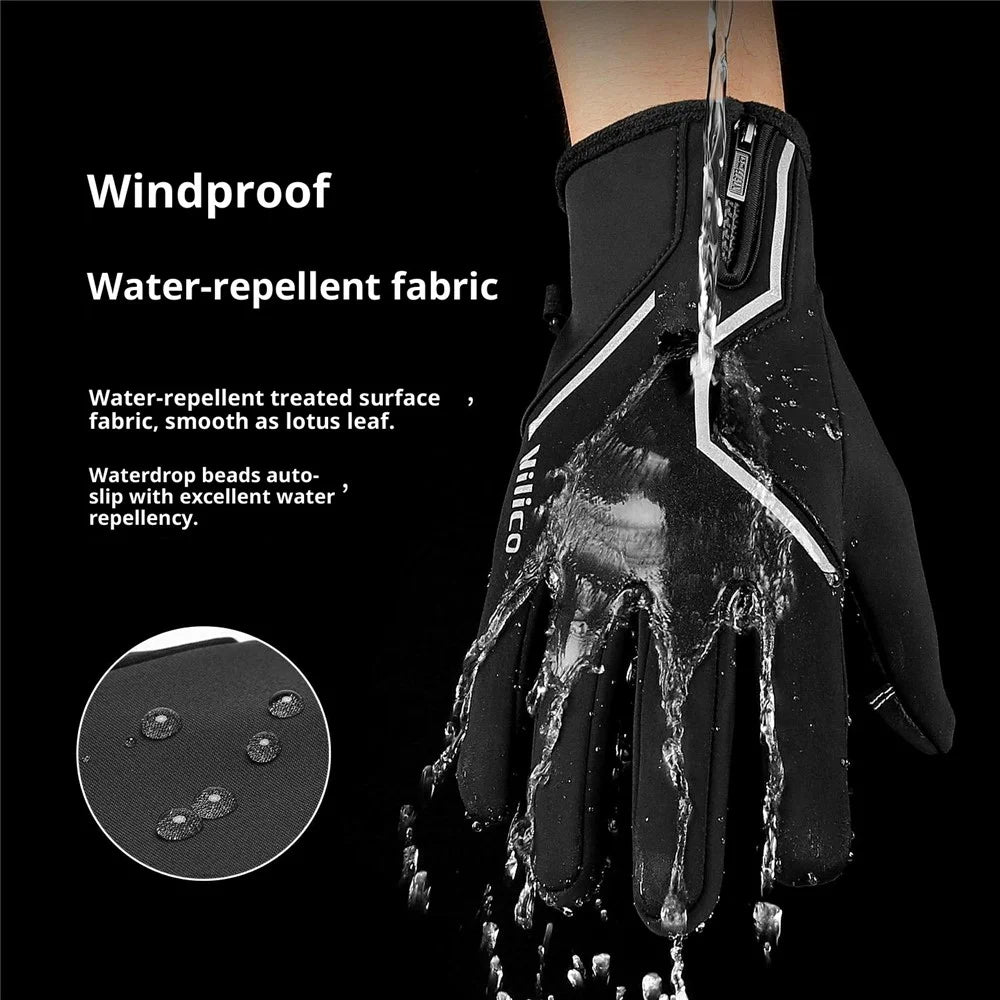VILICO A0154 1 Pair Winter Warm Touchscreen Gloves Waterproof Reflective Outdoor Cycling Gloves Anti Slip - S  /  Black - 2