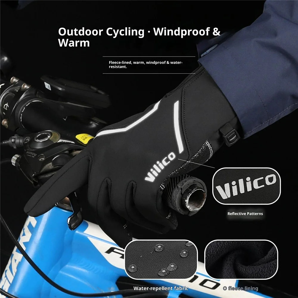 VILICO A0154 1 Pair Winter Warm Touchscreen Gloves Waterproof Reflective Outdoor Cycling Gloves Anti Slip - S  /  Black - 3